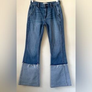 NWOT-We The Free Blue Flare Jeans with Frayed Hem